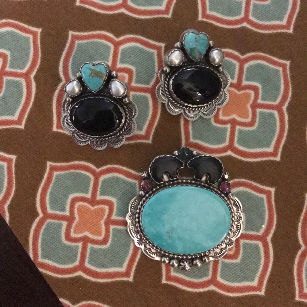 Joan Slifka pendant with clip ear rings